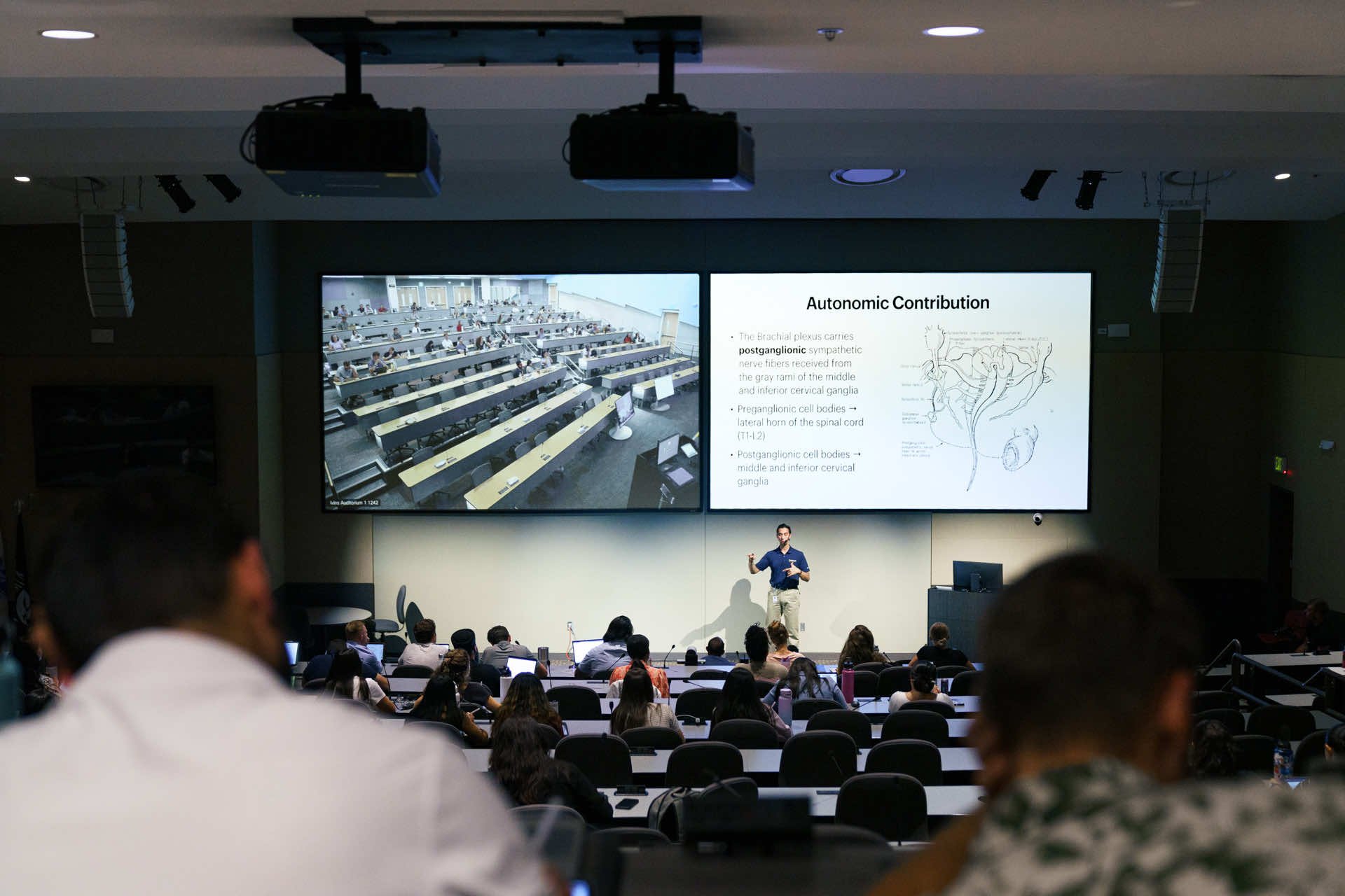 Classroom with large projector screens