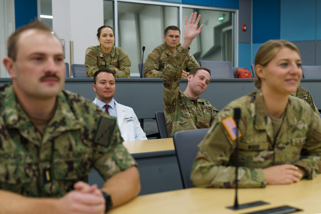 Military students in classroom.